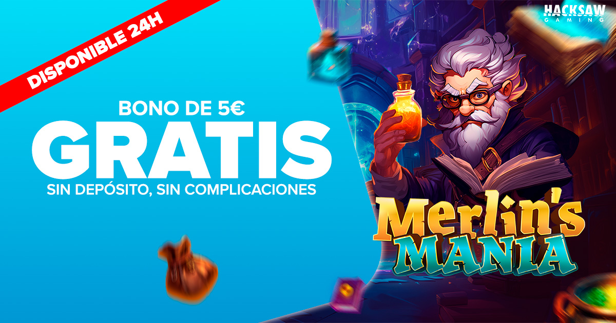 ¡Bono de 5€ gratis para Merlins Mania de Hacksaw! Sin depósito, sin complicaciones.