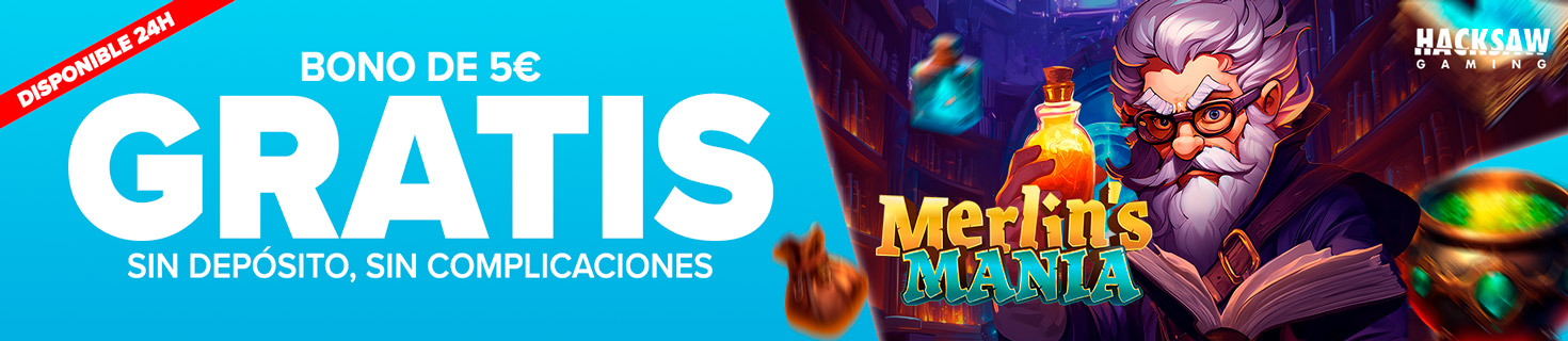 ¡Bono de 5€ gratis para Merlins Mania de Hacksaw! Sin depósito, sin complicaciones.