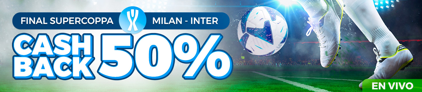 Bonificamos el 50% de tus pérdidas en tus apuestas al Milan - Inter de la Supercoppa