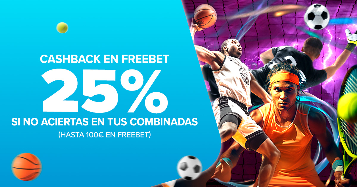 Te devolvemos el 25% en Freebets en el caso de que no aciertes por una selección.
