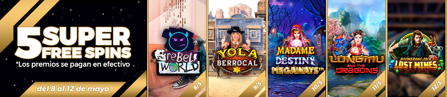 Consigue 5 Super Free Spins cada día para la Slot seleccionada