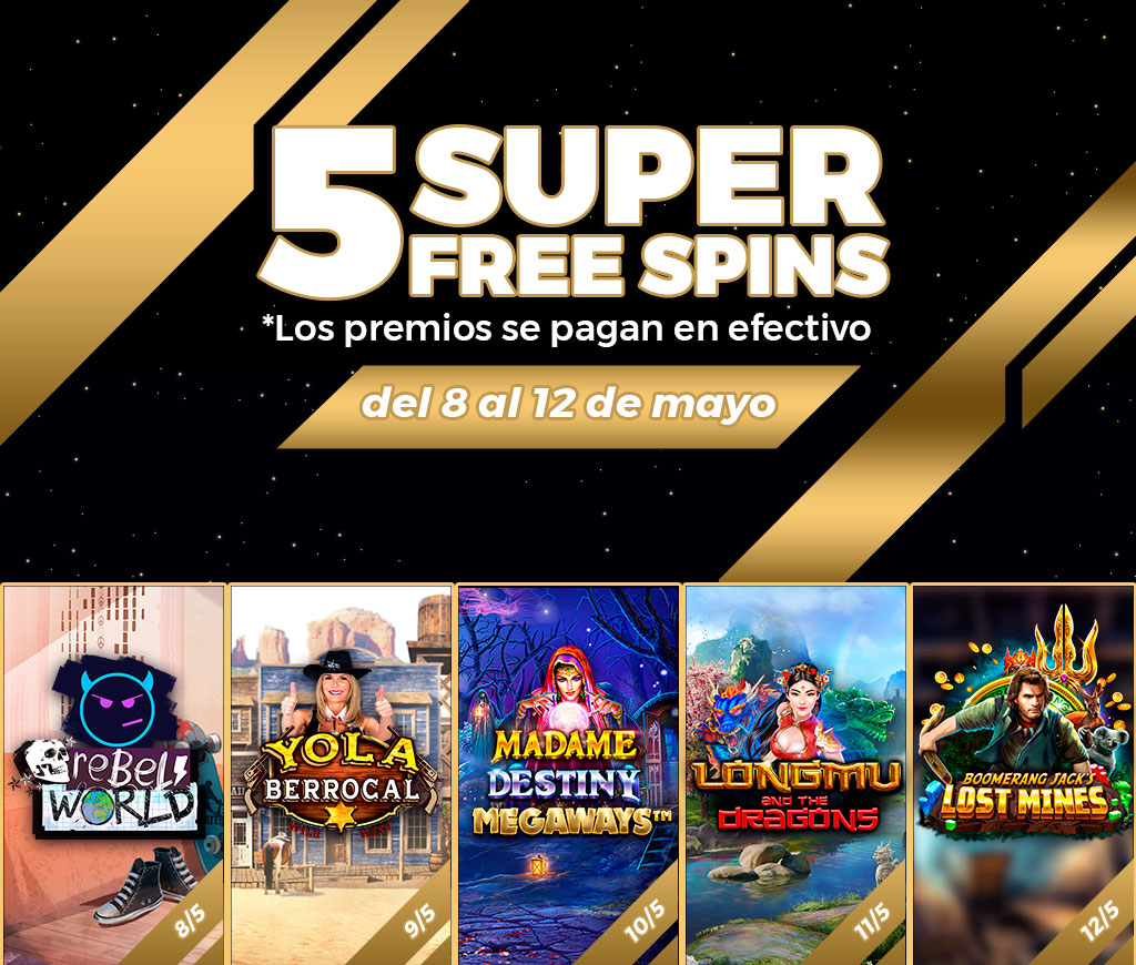 Consigue 5 Super Free Spins cada día para la Slot seleccionada