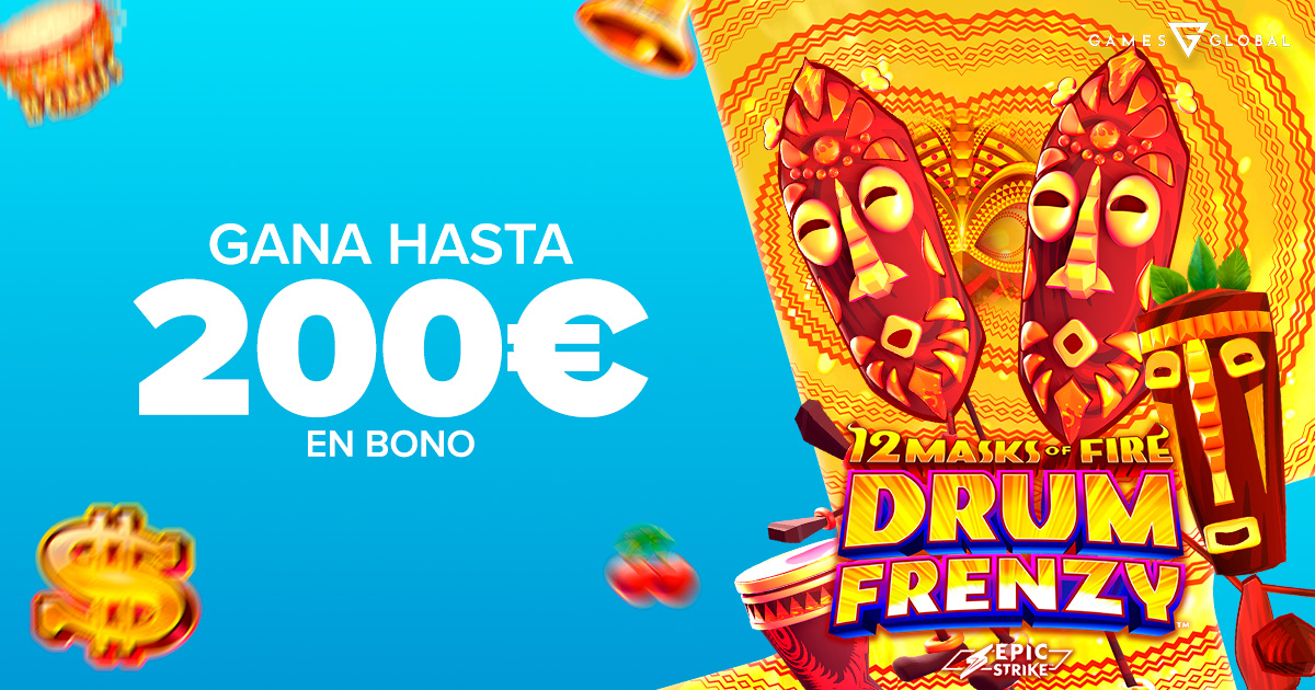 Gana hasta 200€ en Bono de Casino con 12 Mask of Fire Drum Frenzy