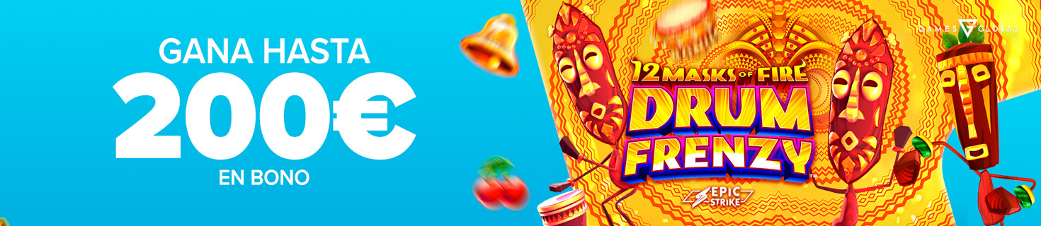 Gana hasta 200€ en Bono de Casino con 12 Mask of Fire Drum Frenzy