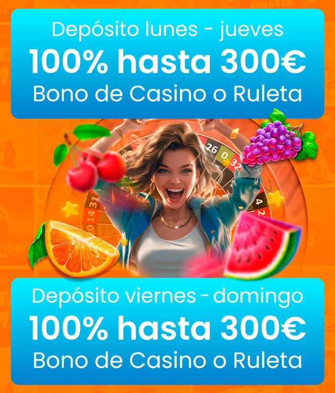 Promoción por dos depósitos mejorados cada semana para Slots, Casino y Ruleta