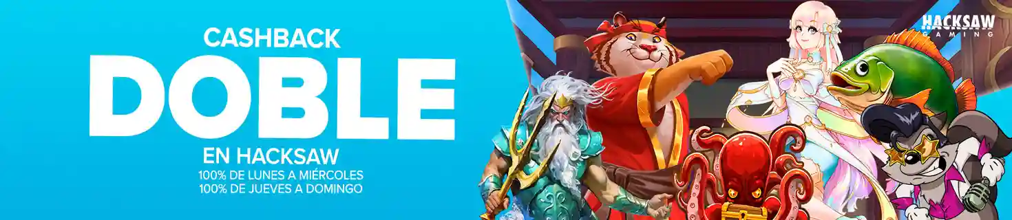 Cashback 100% dos veces esta semana en los juegos de Hacksaw