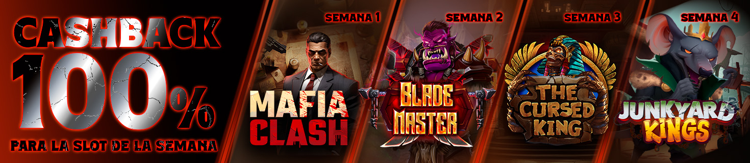 Cashback del 100% hasta 100€ en Bono para la slot seleccionada de Hacksaw cada semana
